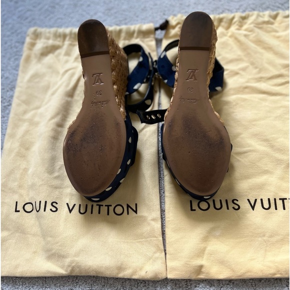 Louis Vuitton Navy Fabric Braided Espadrille Wedges size 39 - Picture 9 of 10